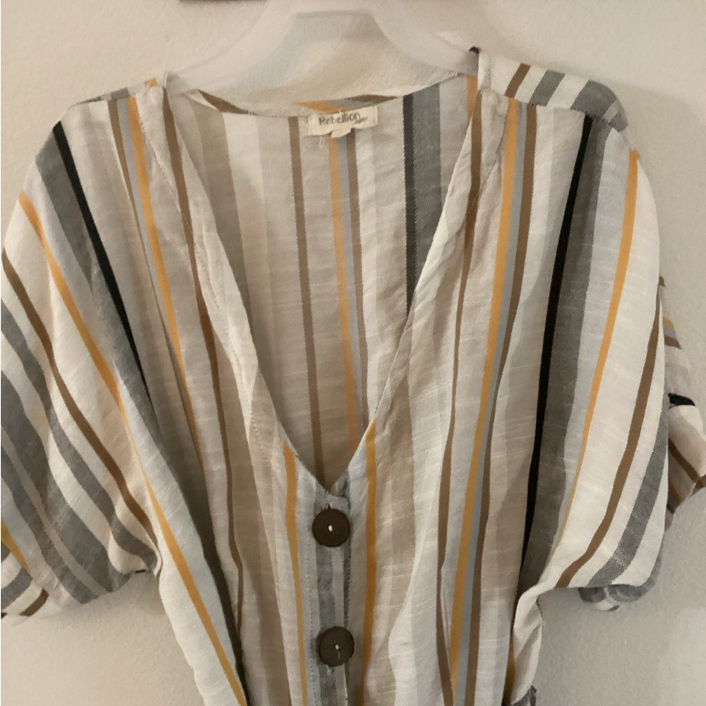 Rebellion Striped Linen Look Midi Dress - Picture 2 of 4
